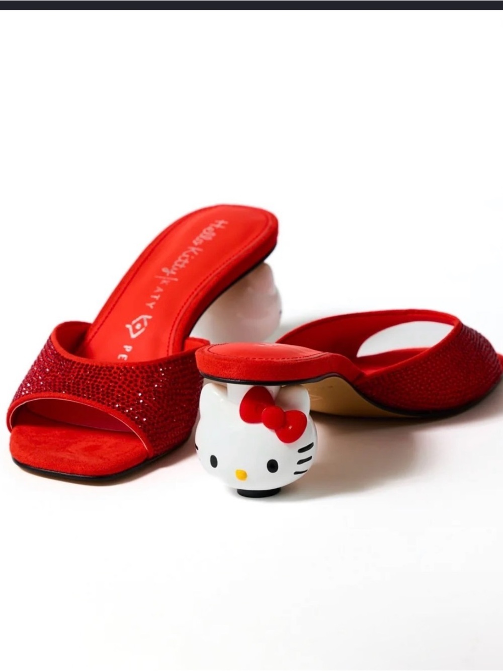 Katy Perry Hello Kitty Red Crystal Slide Mules with Character Heel